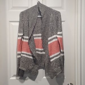 Suzy Sheir grey, white, pink cardigan